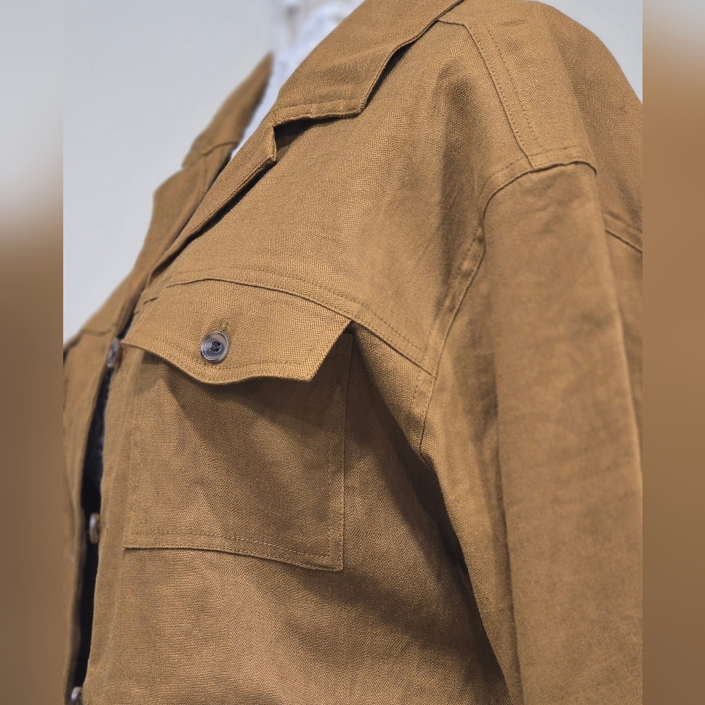 Halston Linen Blend Button Down Belted Shacket Sz L - Picture 9 of 12